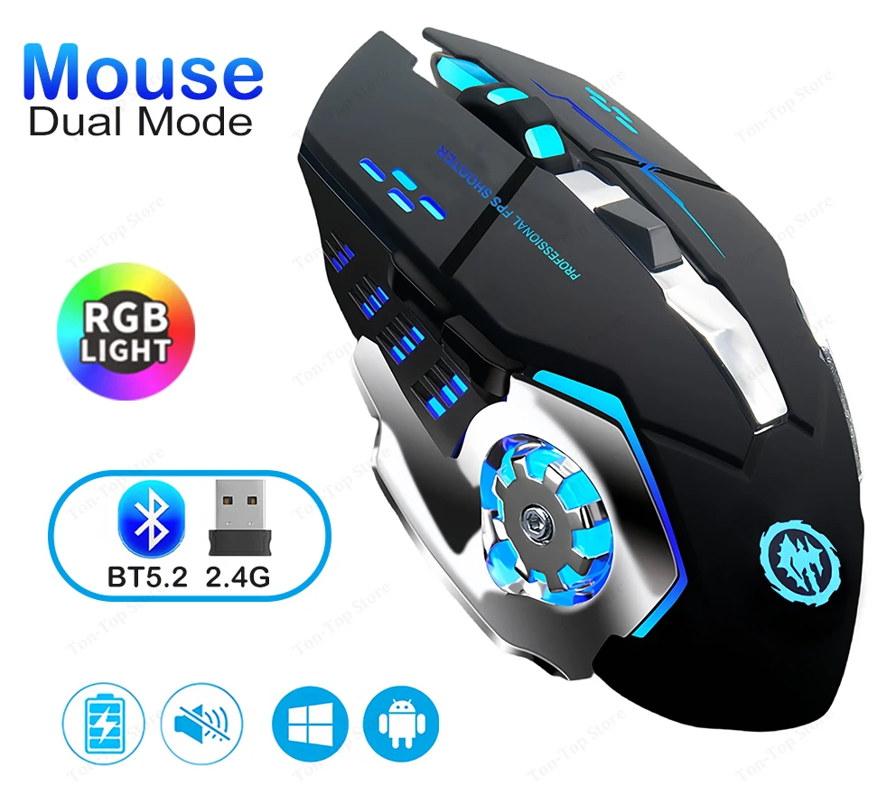 Leise RGB Funkmaus 3600 DPI mit Bluetooth & Akku