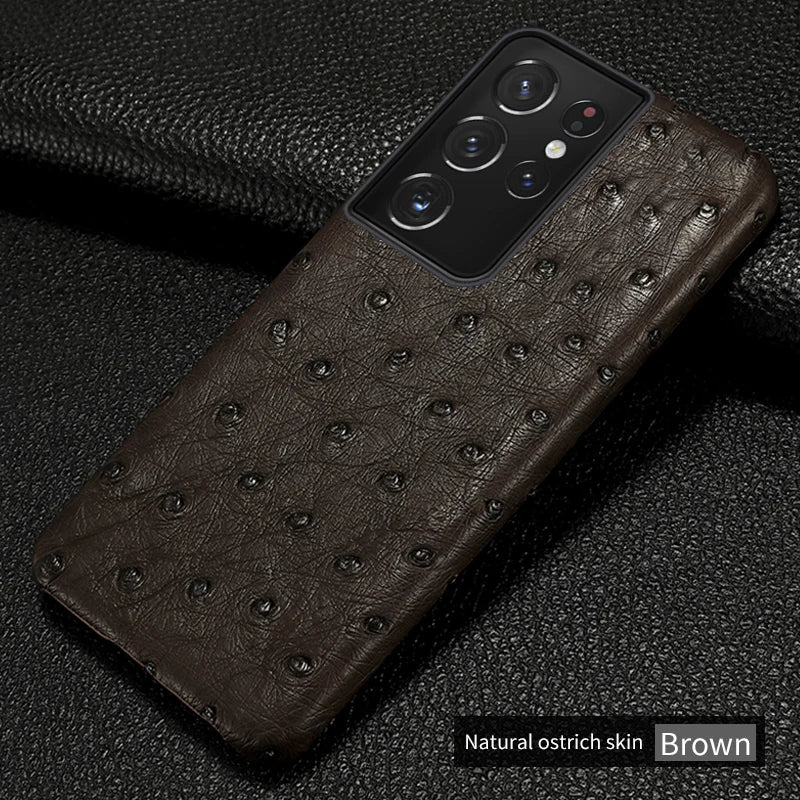 Ostrich Leder Handyhülle für Samsung S25