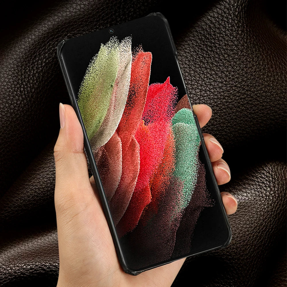 Ostrich Leder Handyhülle für Samsung S25