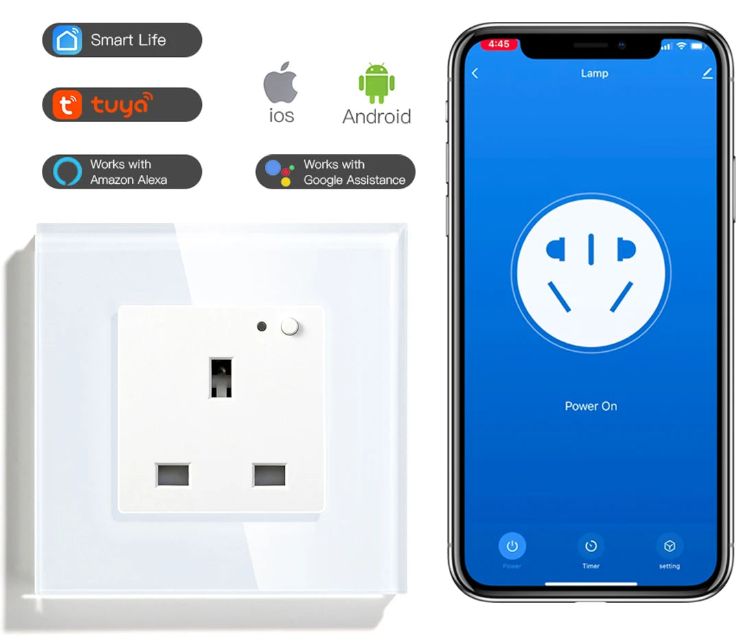 UK Wandsteckdose Glas Panel Smart 13A