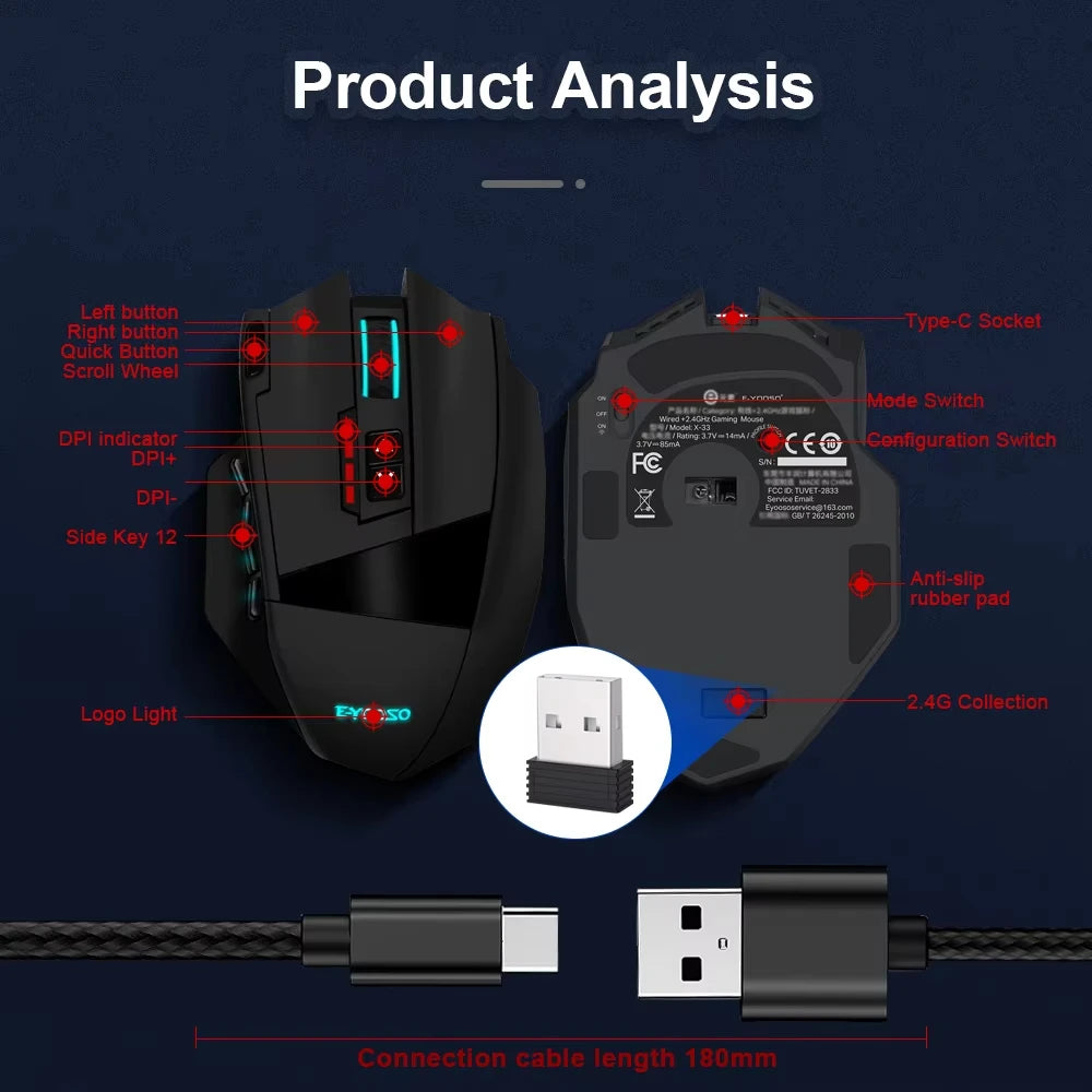 RGB Gaming Maus 16000 DPI 18 Tasten USB 2,4G Kabellos