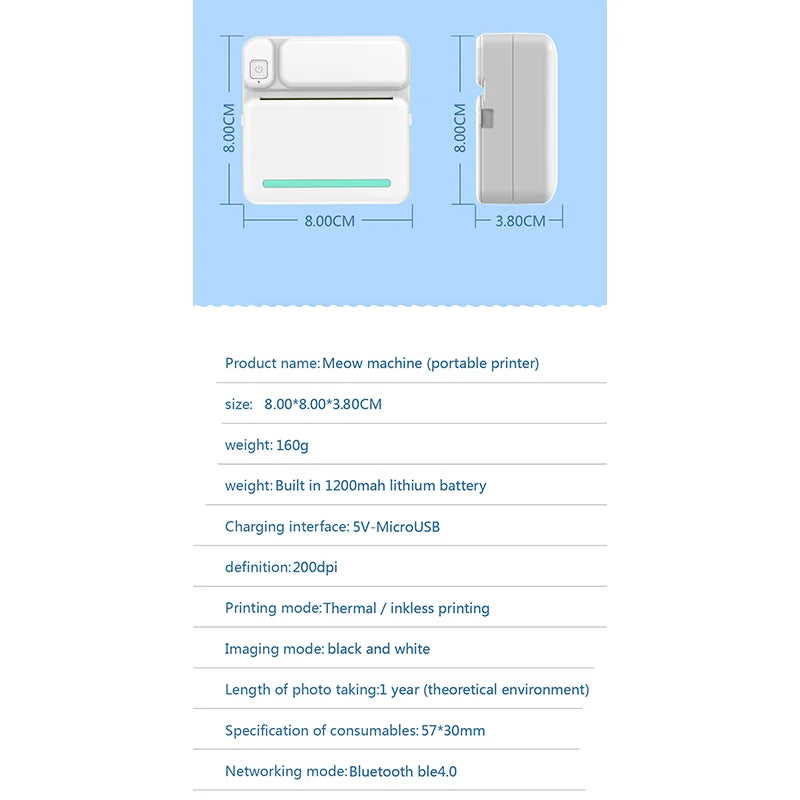 Mobiler Mini Thermodrucker C19 für Fotos & Etiketten