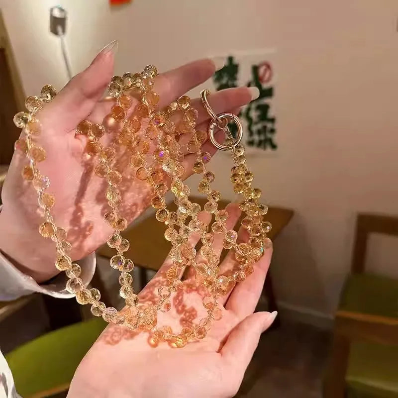 Langes Telefon-Lanyard mit Kristallperlen und Wassertropfen