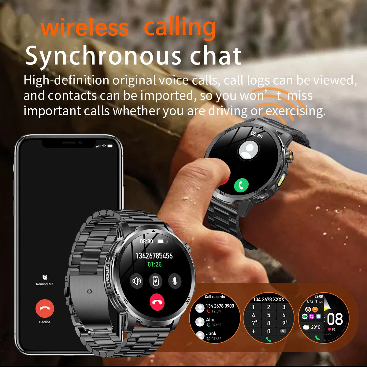 Herren Smartwatch mit LED Taschenlampe und GPS