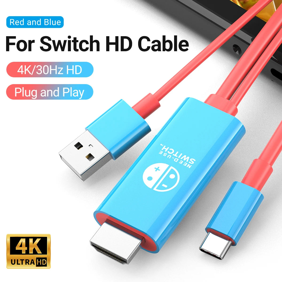 4K HDMI Kabeladapter USB-C auf HDMI mit 5V USB-Ladung für Nintendo Switch OLED, Steam Deck, MacBook Pro