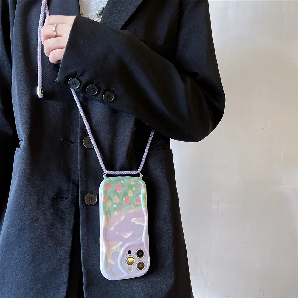 Floral Crossbody Phone Case with Strap for Samsung