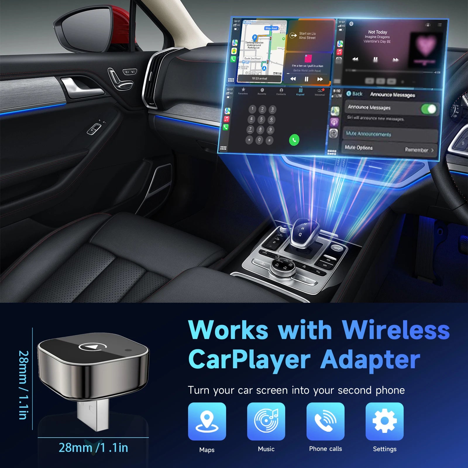 Pionray 2in1 Wireless CarPlay Adapter