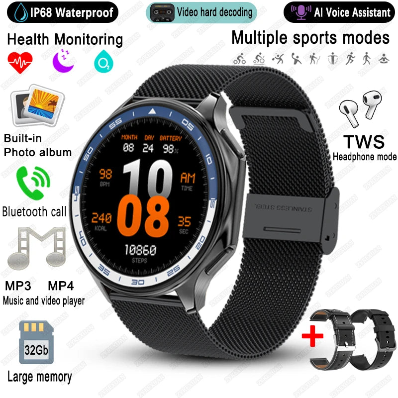 Elegante Smartwatch 2025 mit Video & Fitnessfunktionen