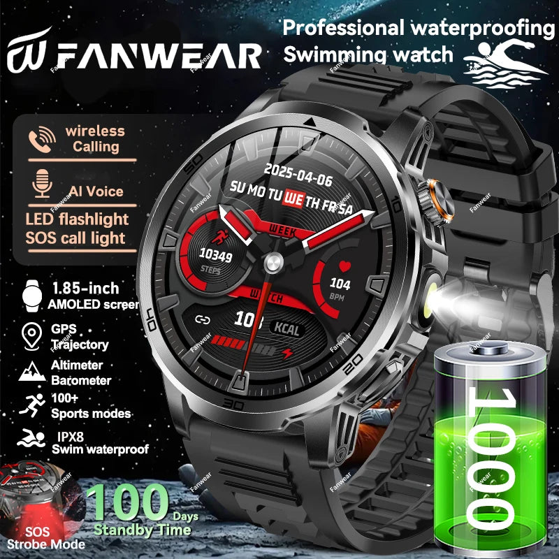 Herren Smartwatch mit LED Taschenlampe und GPS