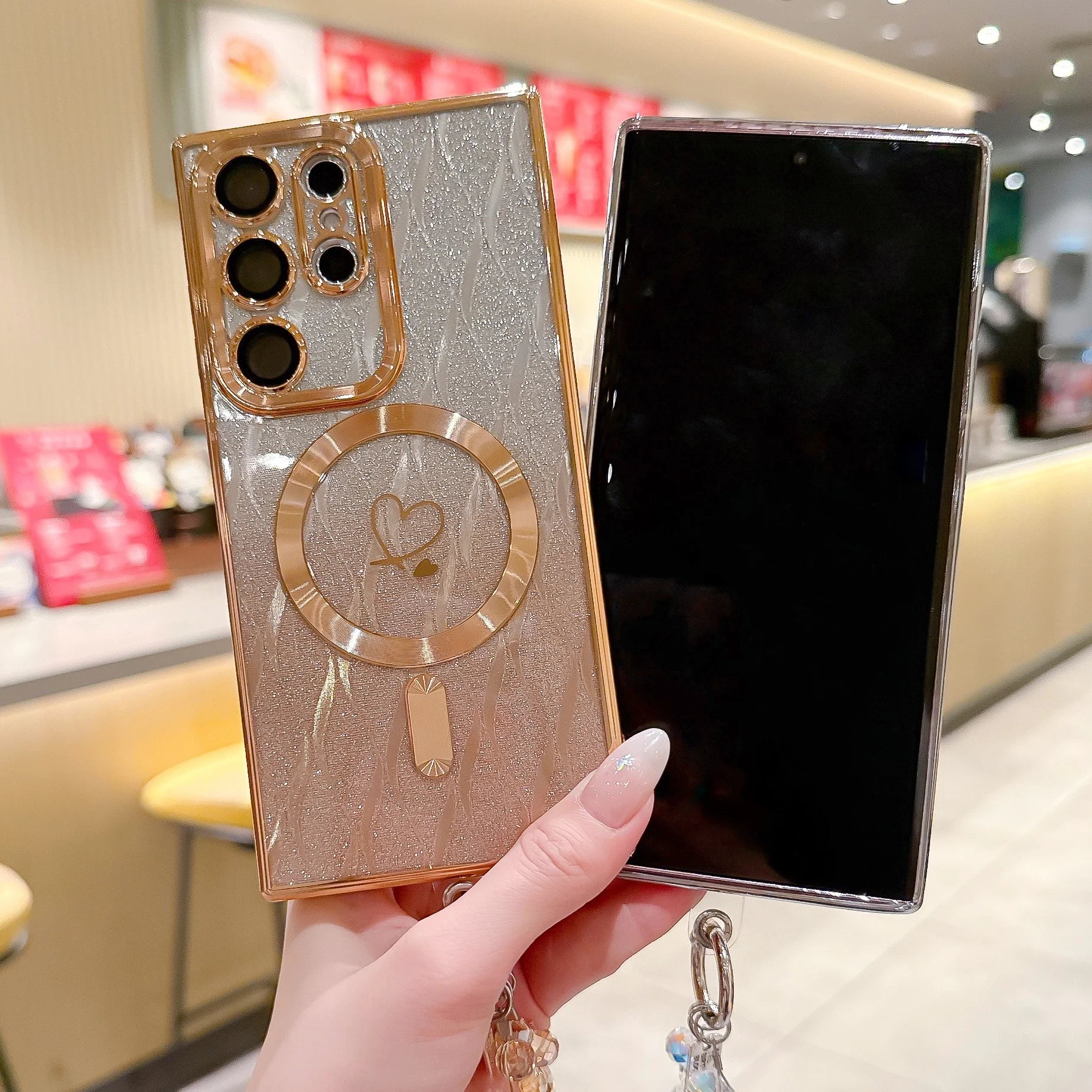 Herz Glitzer Kristall Armband Hülle für Samsung S25 Ultra