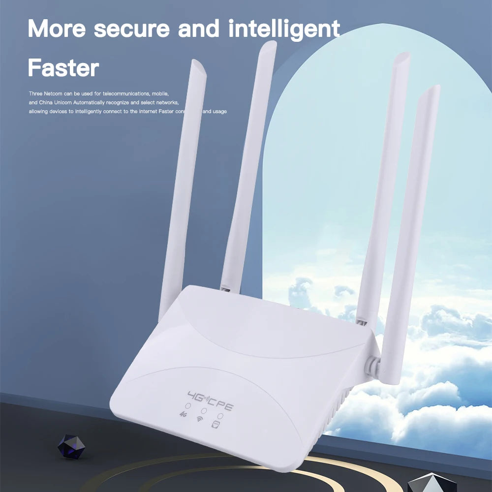 4G LTE WLAN router with 4 antennas and SIM slot