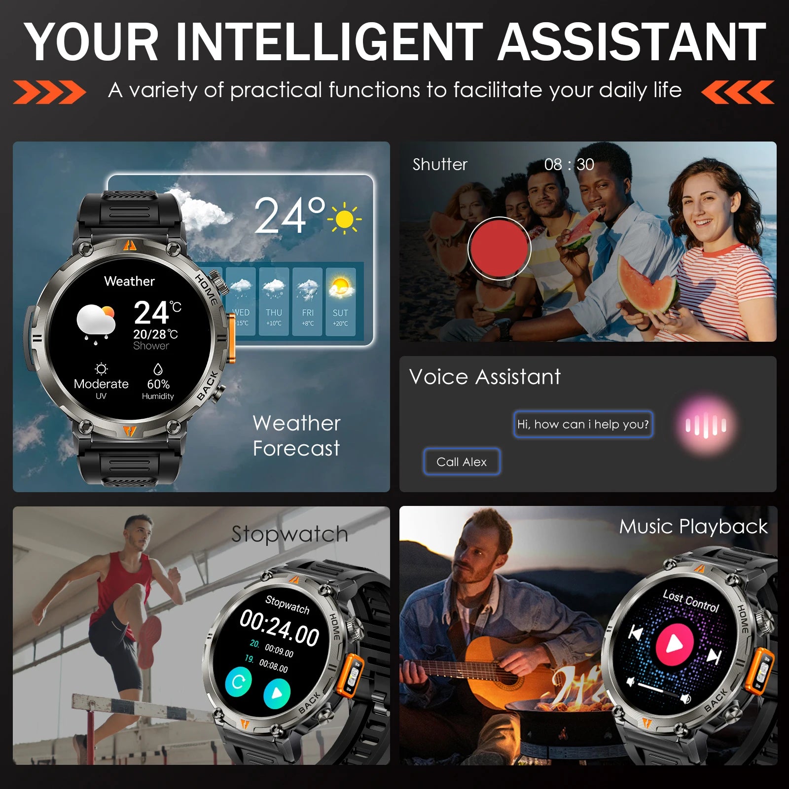 Elegante Smartwatch KE3 mit 3ATM Wasserschutz und Bluetooth-Anruf