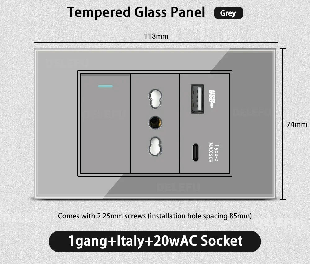 Grau Glas Smart Steckdose USB C & Wifi Schalter
