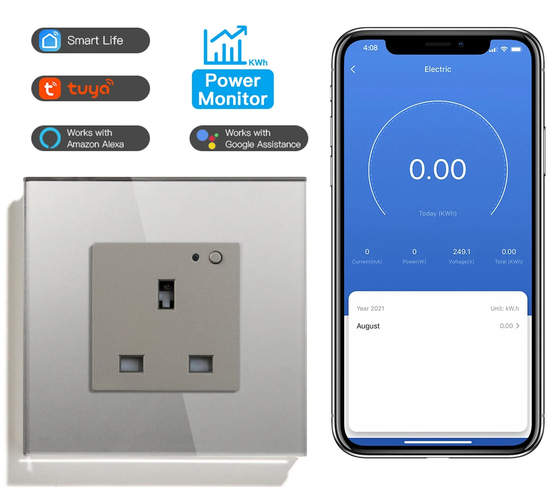 UK Wandsteckdose Glas Panel Smart 13A
