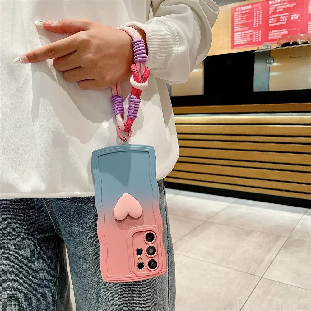 Gradient Wave Lanyard Case with Heart Handle