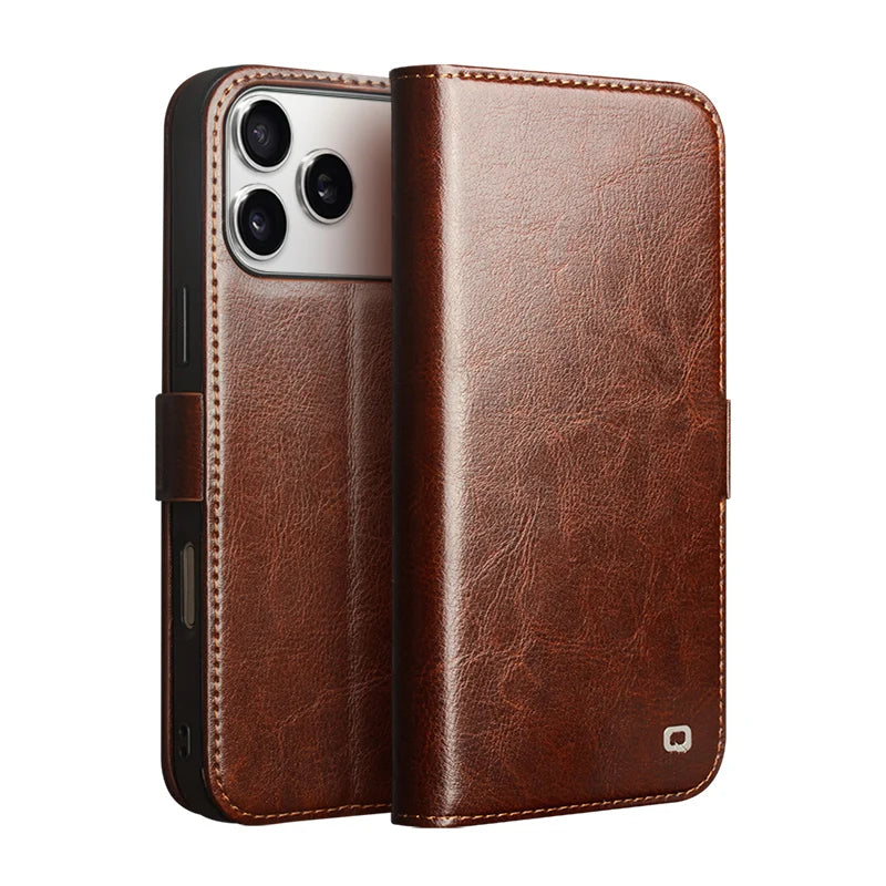 Luxus Echtleder Flip Hülle für iPhone 17 Pro Max