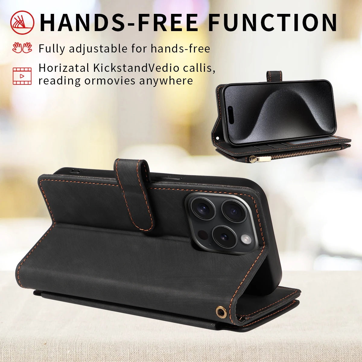 Portefeuille à fermeture éclair en cuir PU pour Xiaomi