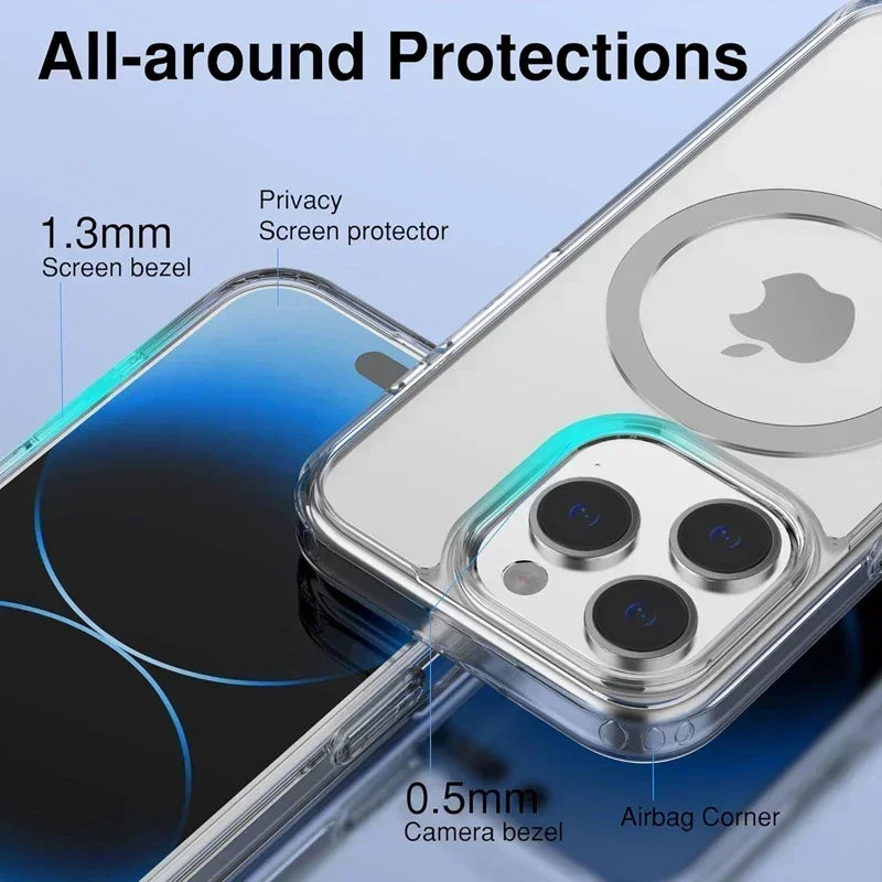 Magnetische transparente Originalhülle für iPhone 11–16 Pro Max, XS, XR, Magsafe