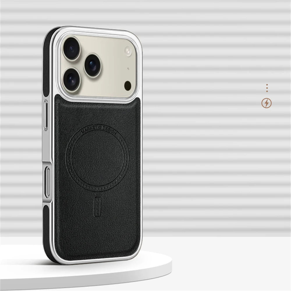 Luxus Plating Rahmen PU Leder Magnetische Hülle für iPhone 17