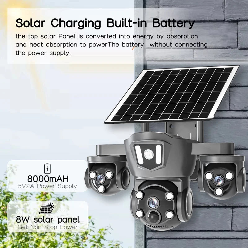 Wireless 12MP 4G WiFi Solar Camera with 3 Lenses