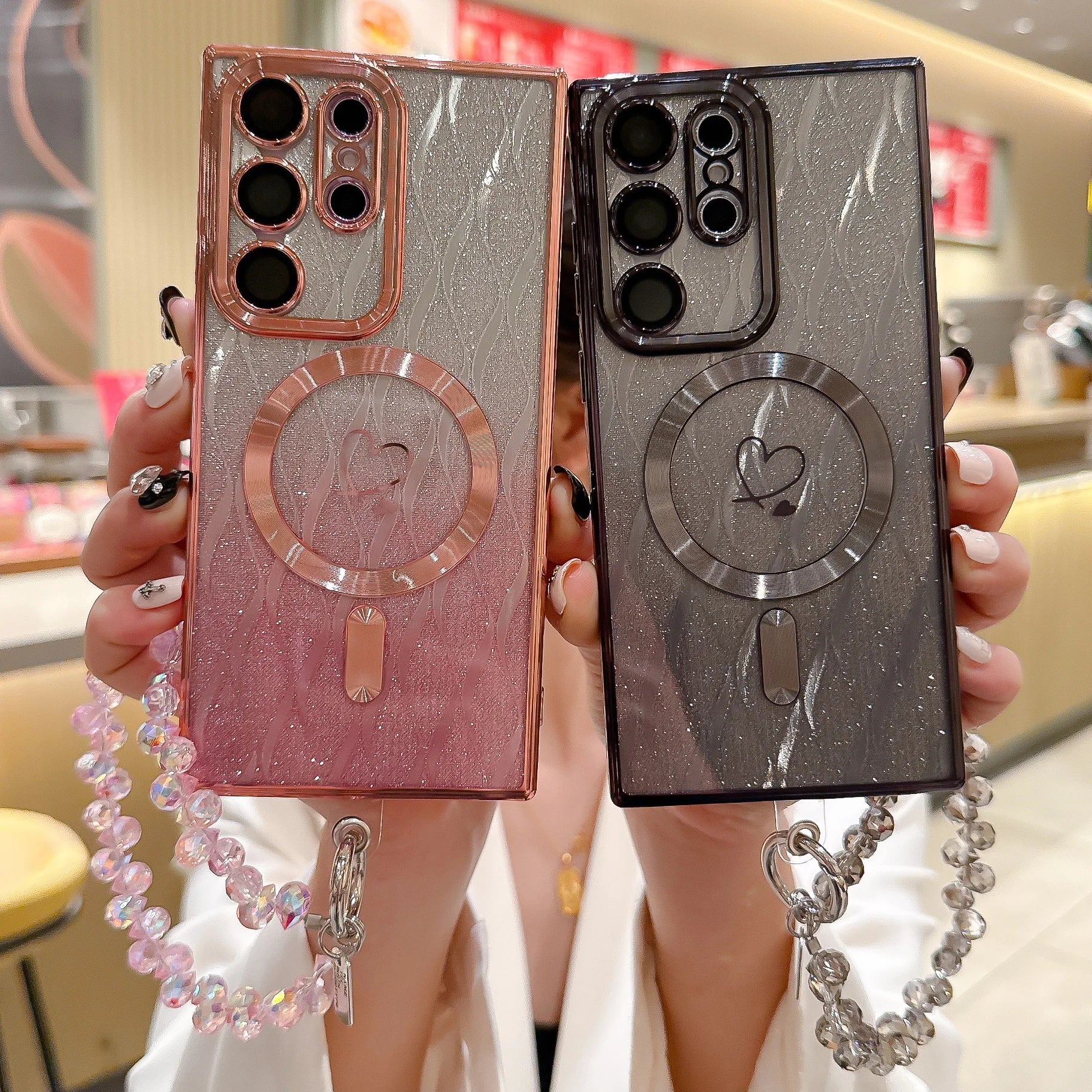 Herz Glitzer Kristall Armband Hülle für Samsung S25 Ultra