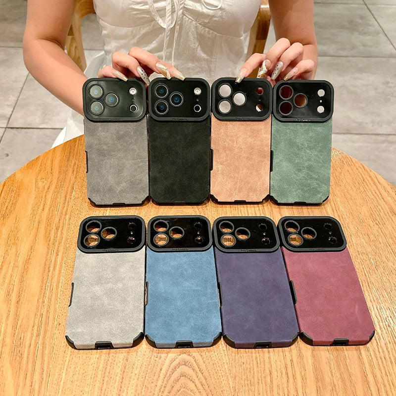 Luxuriöse Leder-Lammfell Hülle für iPhone 17 – Stoßfest, Matte Cover