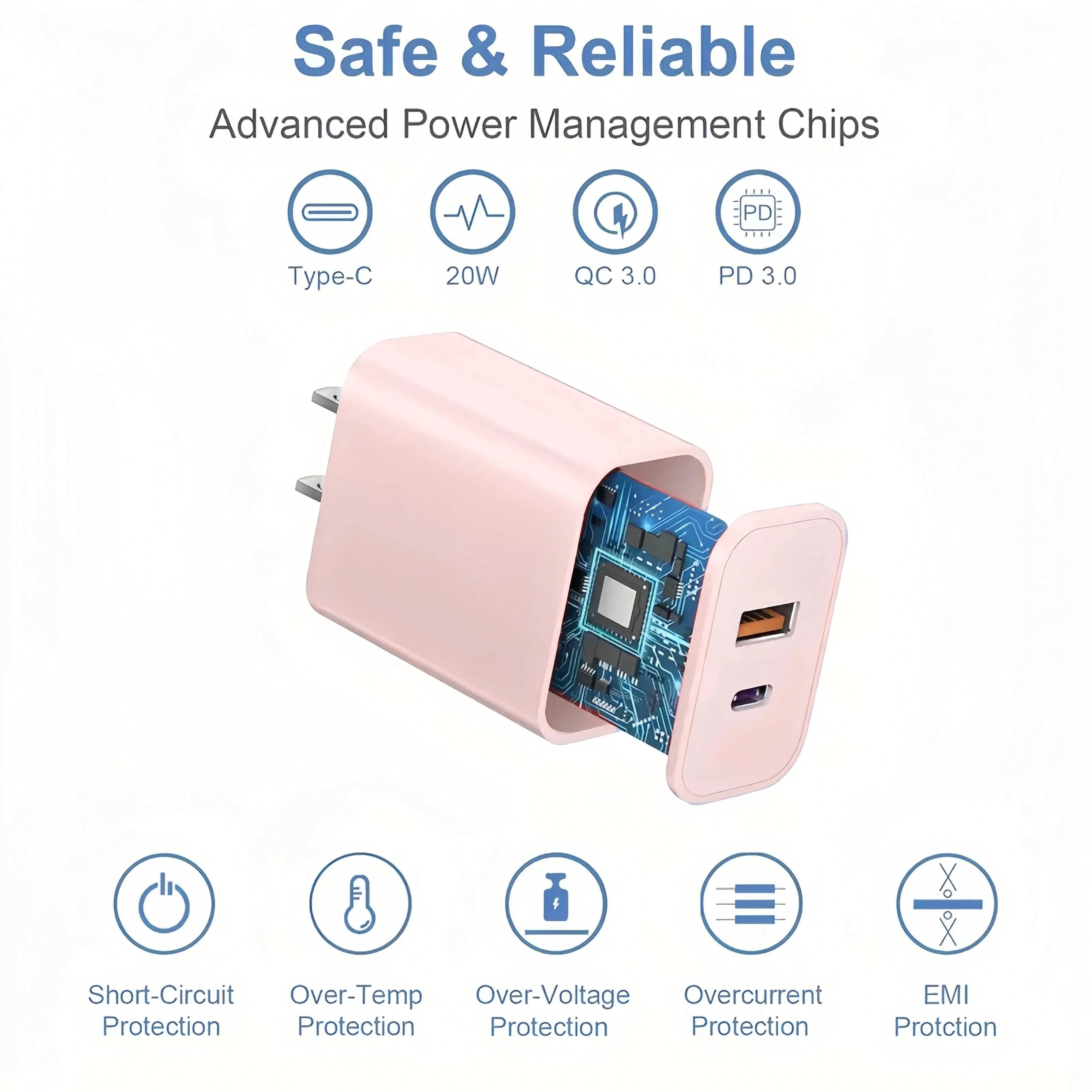 3er-Pack 20W Dual-Port Ladegerät mit Kabel