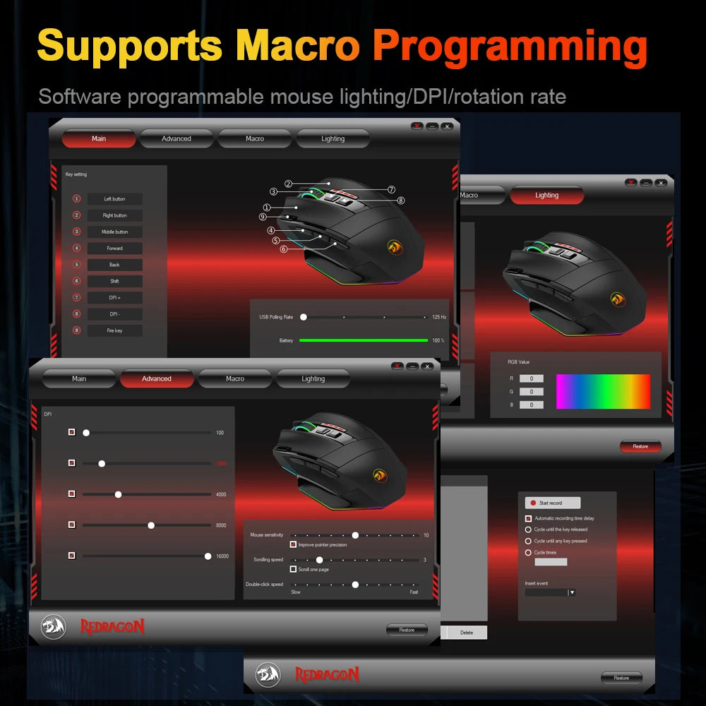 Kabellose Gaming-Maus mit RGB und 10 Tasten, 16400 DPI
