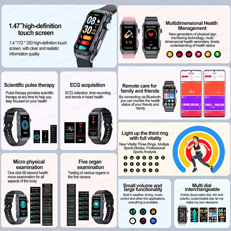 2025 Pflege Smartwatch mit EKG PPG Blutwerte