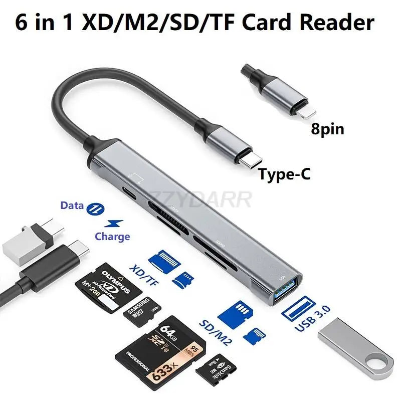 6-in-1 Lightning Kartenleser Adapter SD TF Typ C