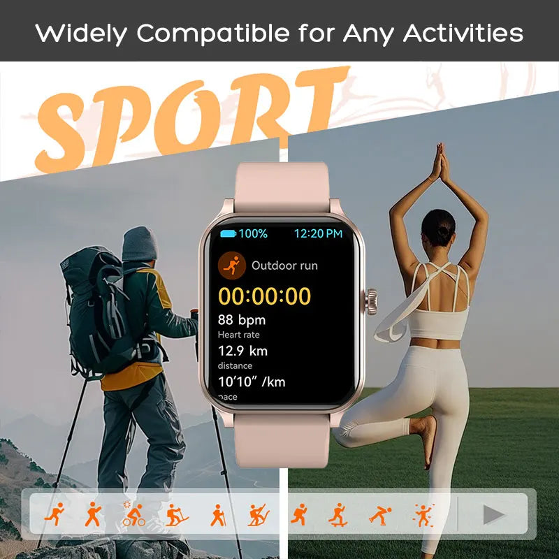 Klassische Smartwatch Schwarz mit Fitness & Anruf