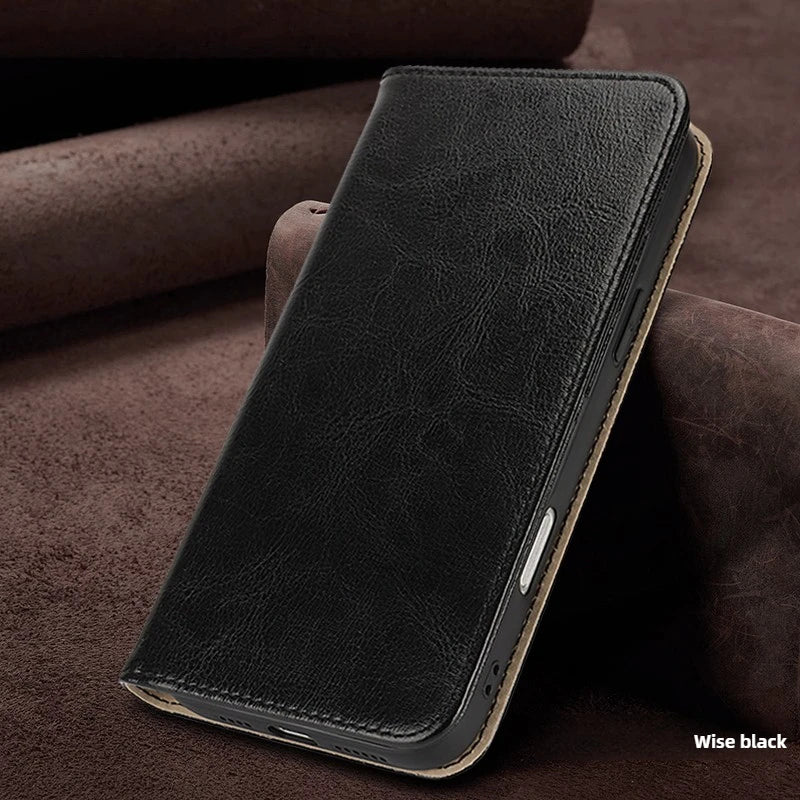 Echtleder Flip Case für iPhone 17 Pro Max mit Stand
