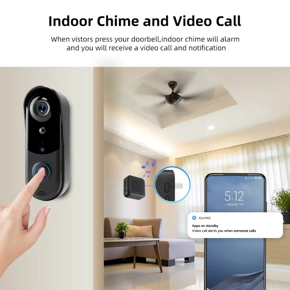 Battery-powered 1080P WiFi video doorbell IP65