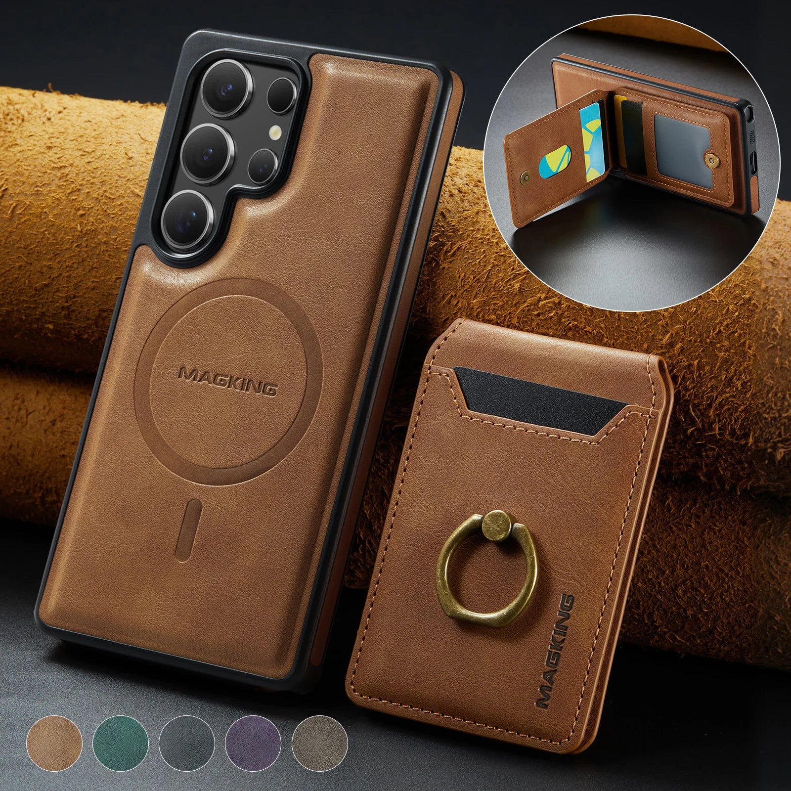 2in1 Leder Wallet Hülle für Galaxy S25 Ultra