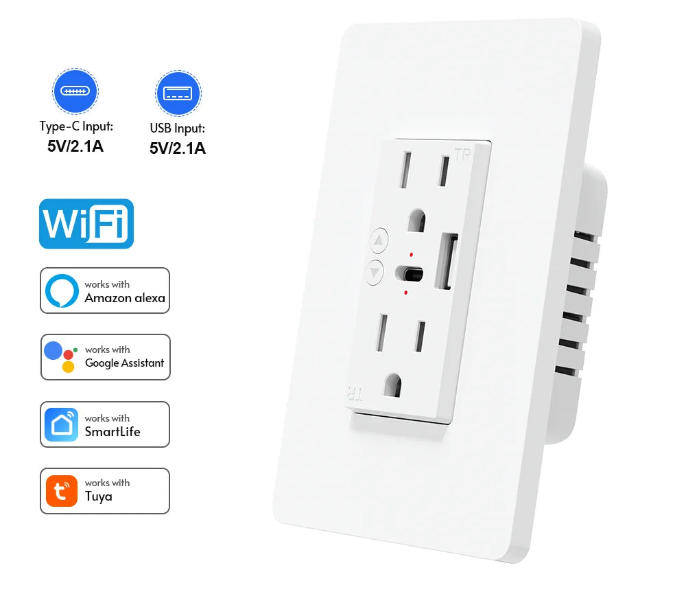 Smart Wi-Fi socket with USB-C & voice control