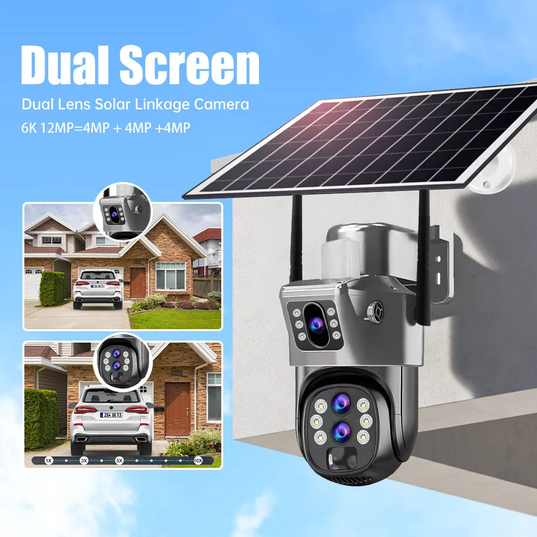 Solar Outdoor Camera 12MP 6K 4G SIM 10X Zoom PTZ