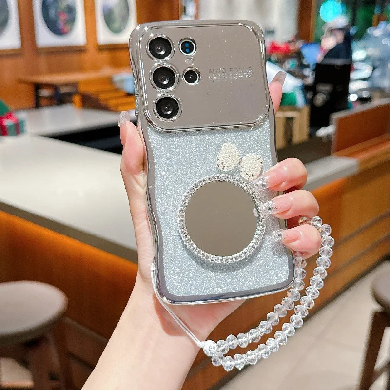 Spiegel Glitter Hülle mit Band für Galaxy S25