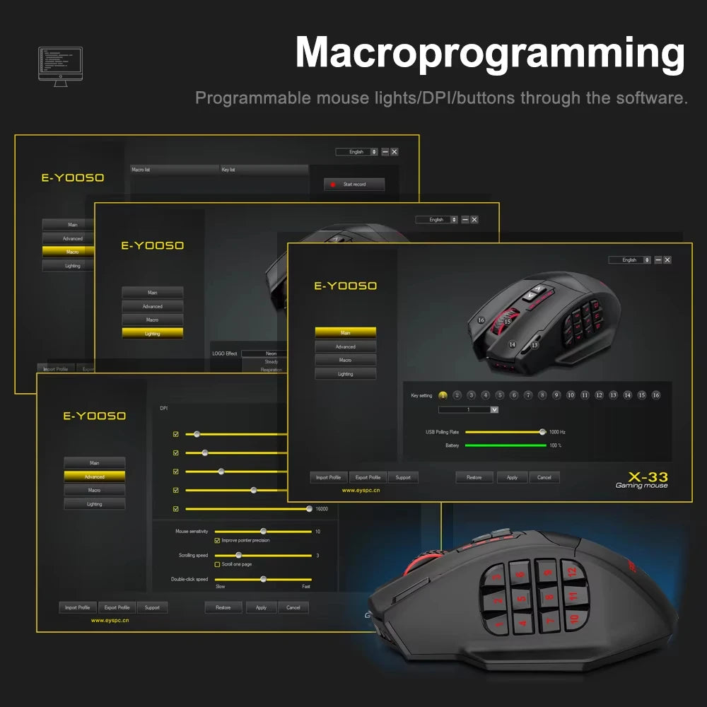 RGB Gaming Maus 16000 DPI 18 Tasten USB 2,4G Kabellos