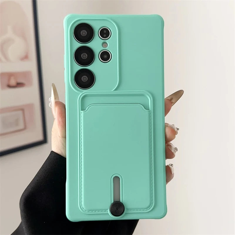 Soft silicone card holder case for Samsung S25 S24 Plus