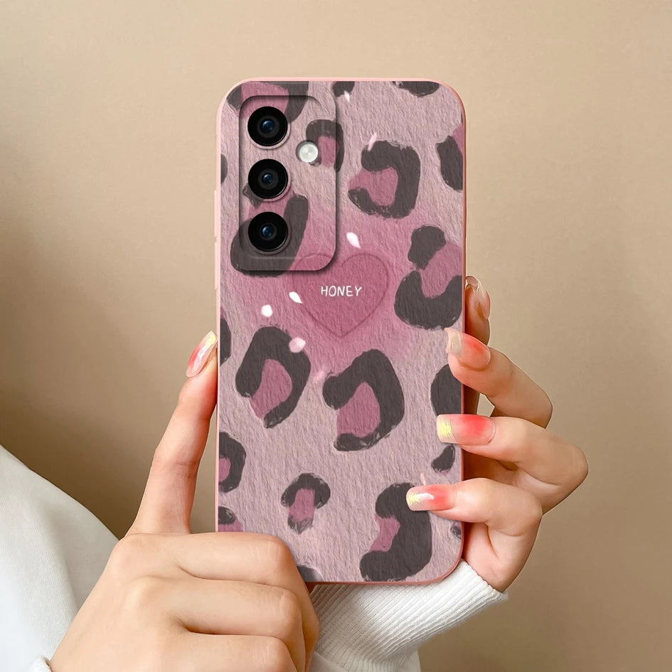 Leopard print silicone case with camera protection
