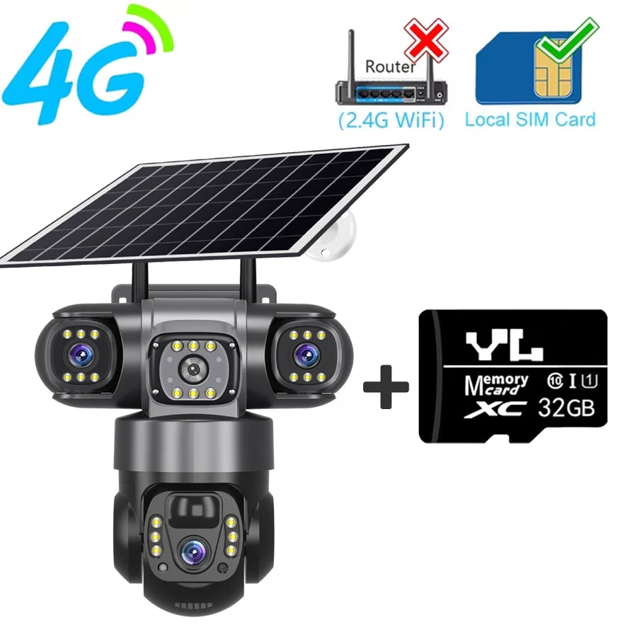 15MP Solar WLAN Kamera mit 3 Objektiven, 360° Sicht