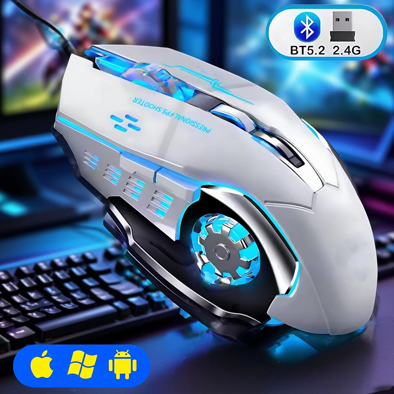 Kabellose Bluetooth 5,2 Gaming Maus mit RGB Licht