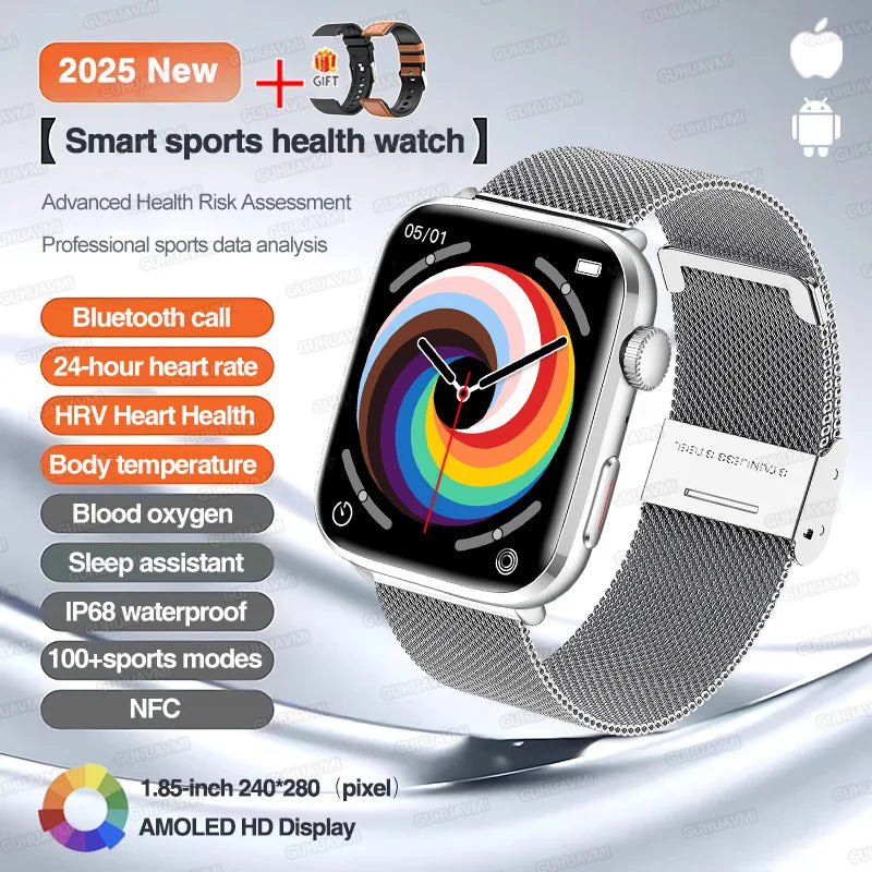 Klassische Smartwatch 2025 Herren Damen GPS NFC AMOLED