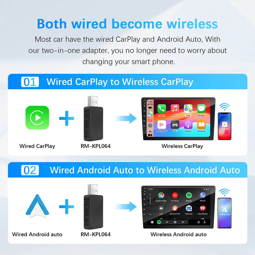 2in1 Kabelloser CarPlay Android Auto Adapter USB