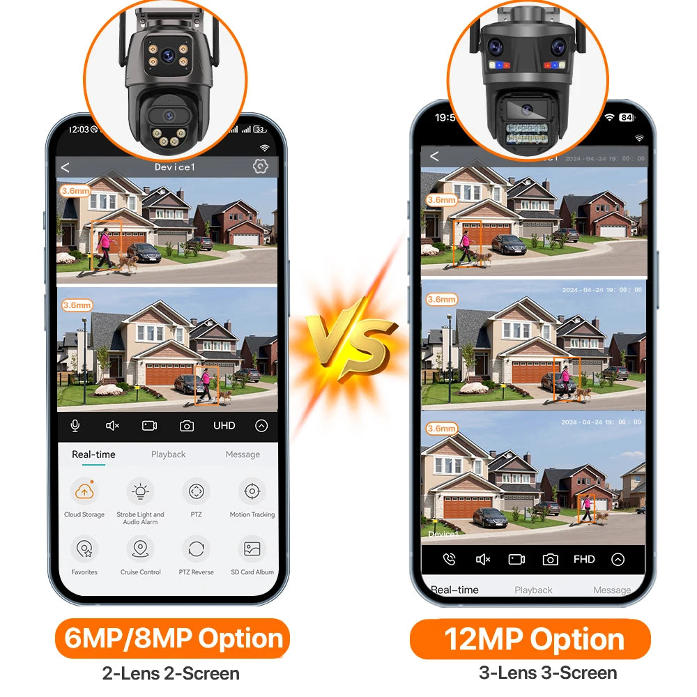 3-Linsen WLAN Außenkamera 12MP mit AI-Erkennung