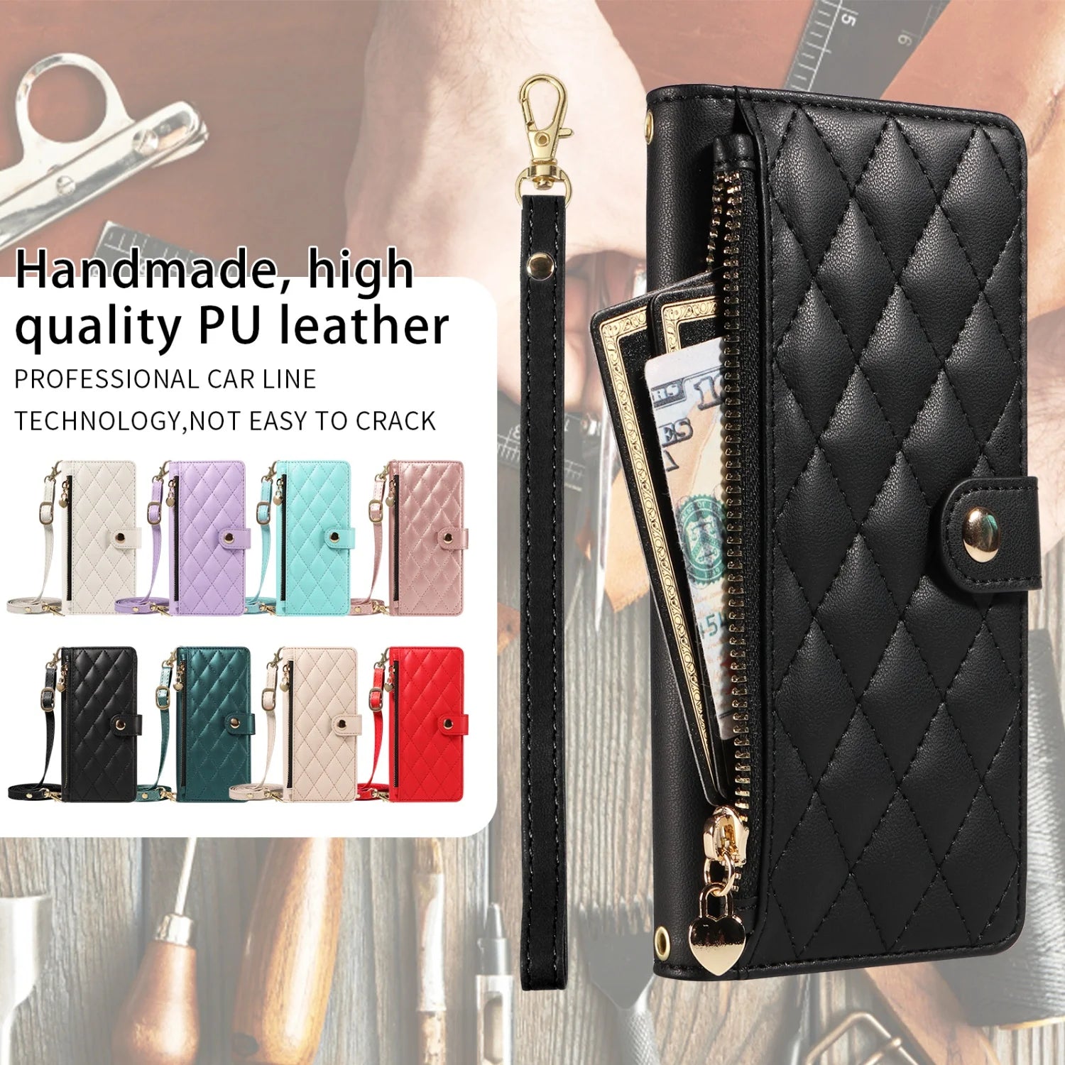 Leder Flip Hülle mit Lanyard für Galaxy S10+