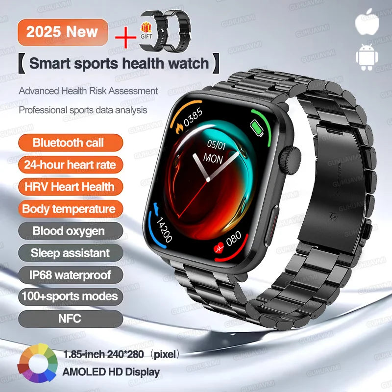 Klassische Smartwatch 2025 Herren Damen GPS NFC AMOLED