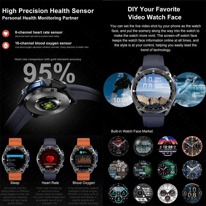 Outdoor GPS-Smartwatch 2025 mit Musik & 860mAh Akku