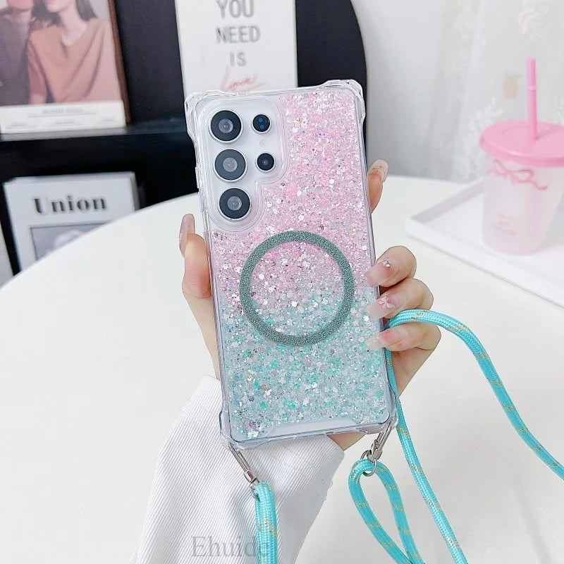 Glitzer Hülle mit Band für iPhone 17 Stoßfest