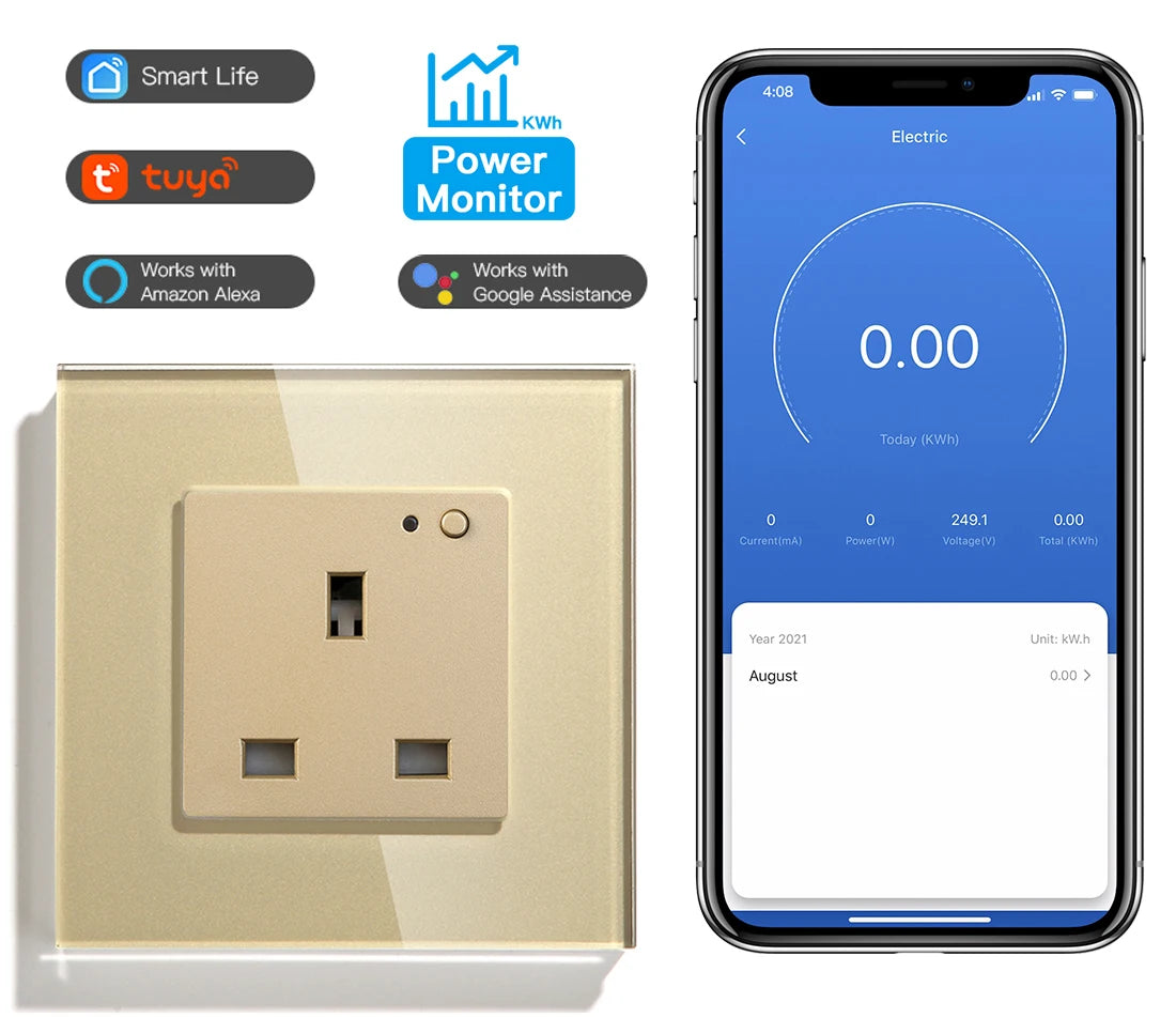 UK Wandsteckdose Glas Panel Smart 13A